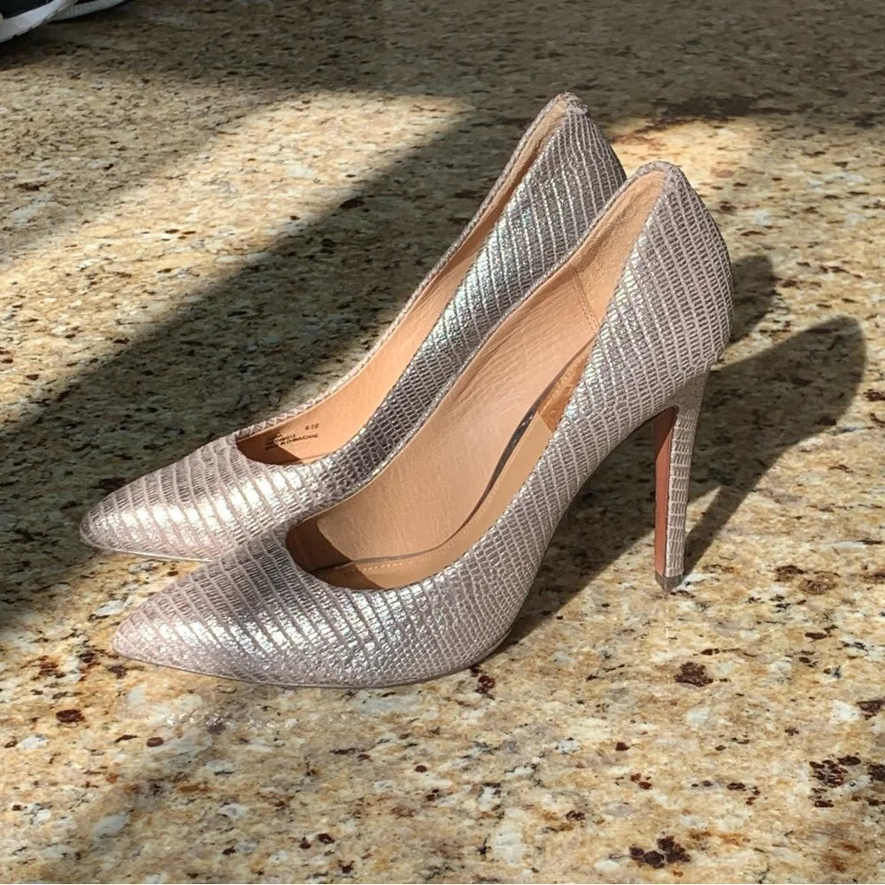 Coach Shimmery Silver Textured Pointed-Toe Pumps